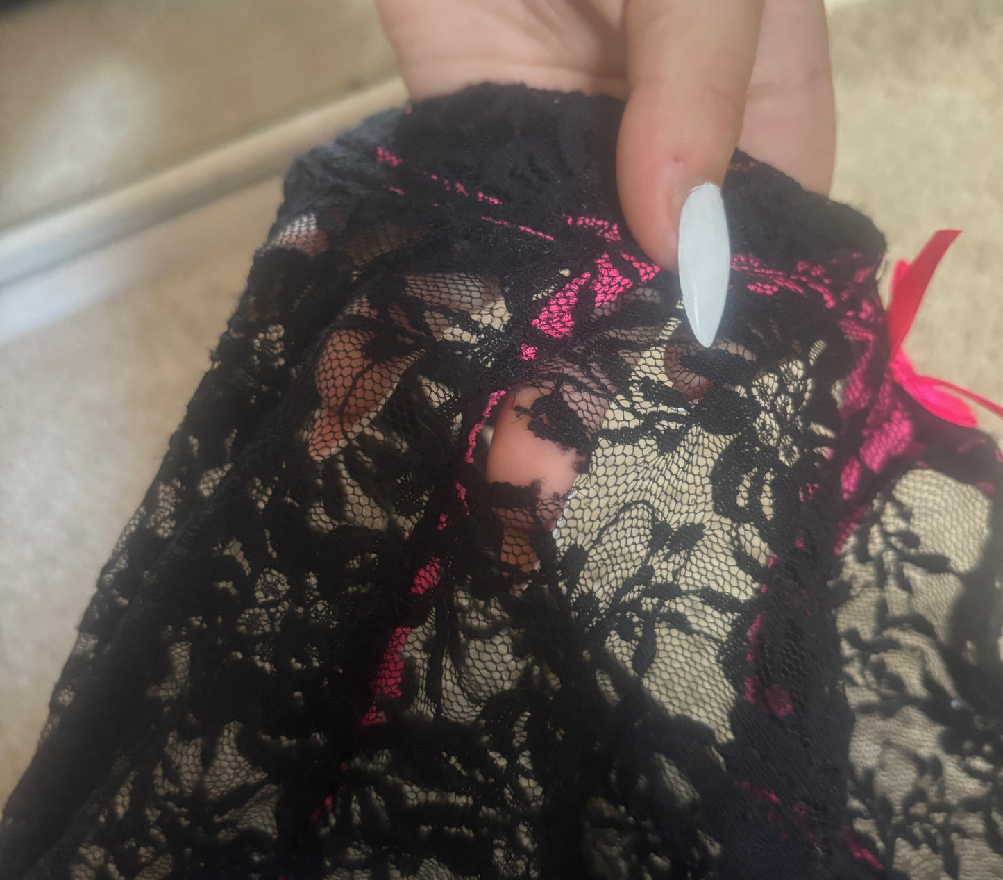 Black Sheer Lace Cami Top with Hot Pink Lace Trim
