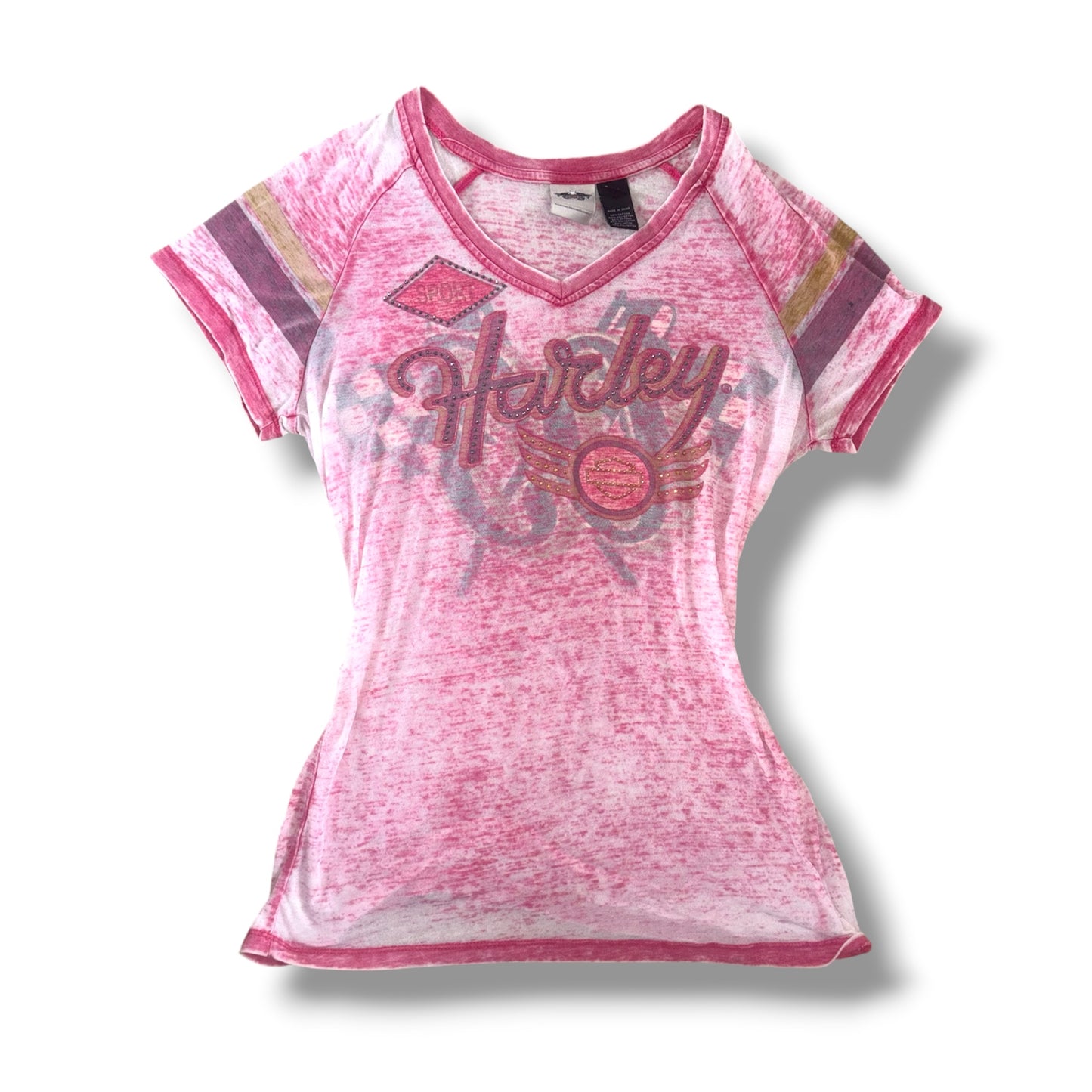 Harley-Davidson Pink Rhinestone Graphic Top