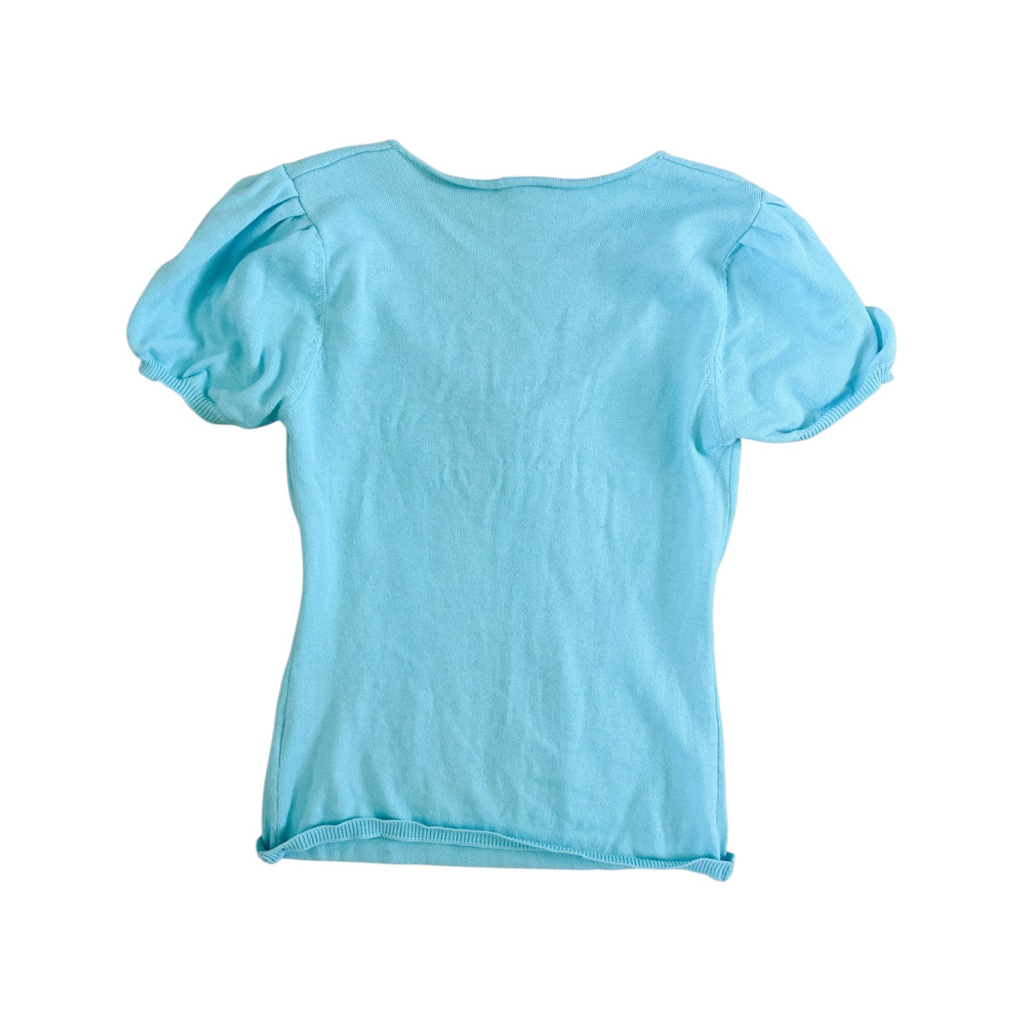 Miss Selfridge Turquoise & Pink Puff Sleeve Knit Top