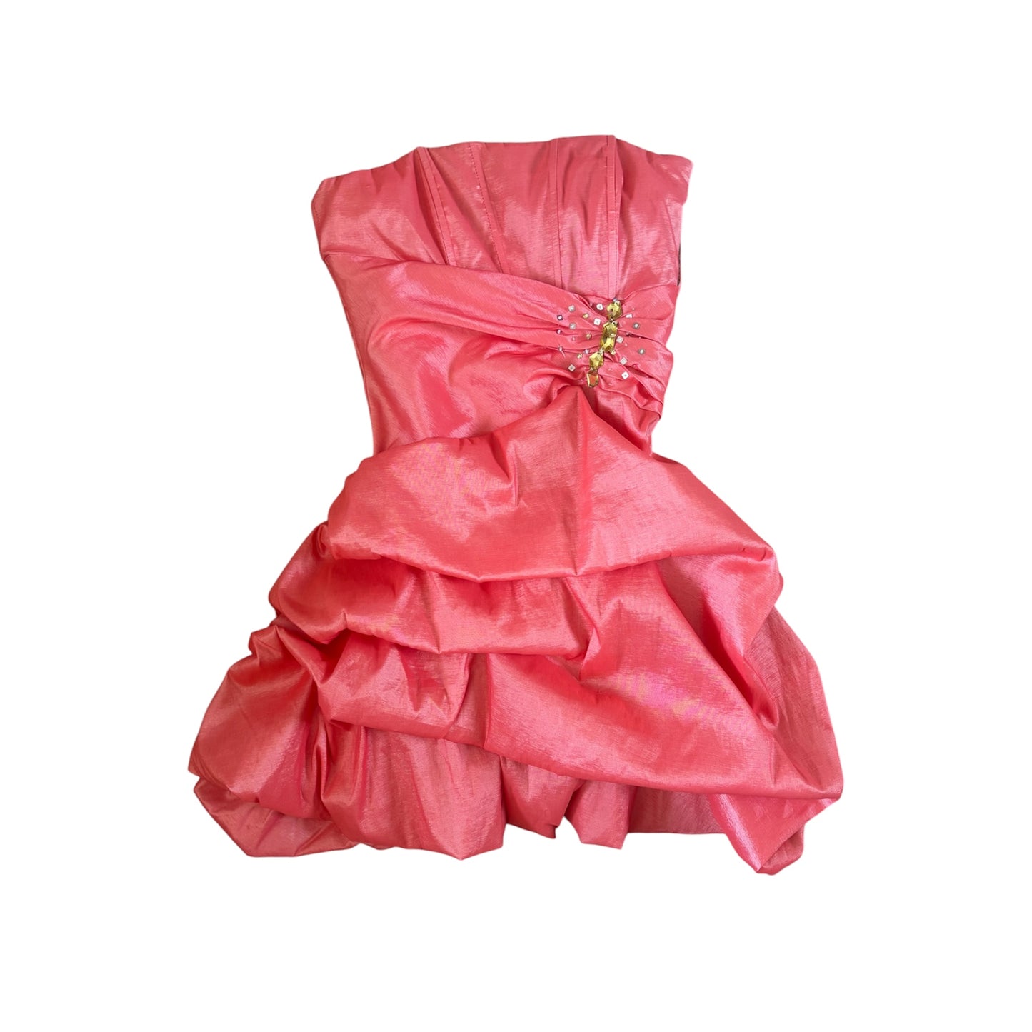 Quiz Coral Satin Bubble Hem Bandeau Mini Dress