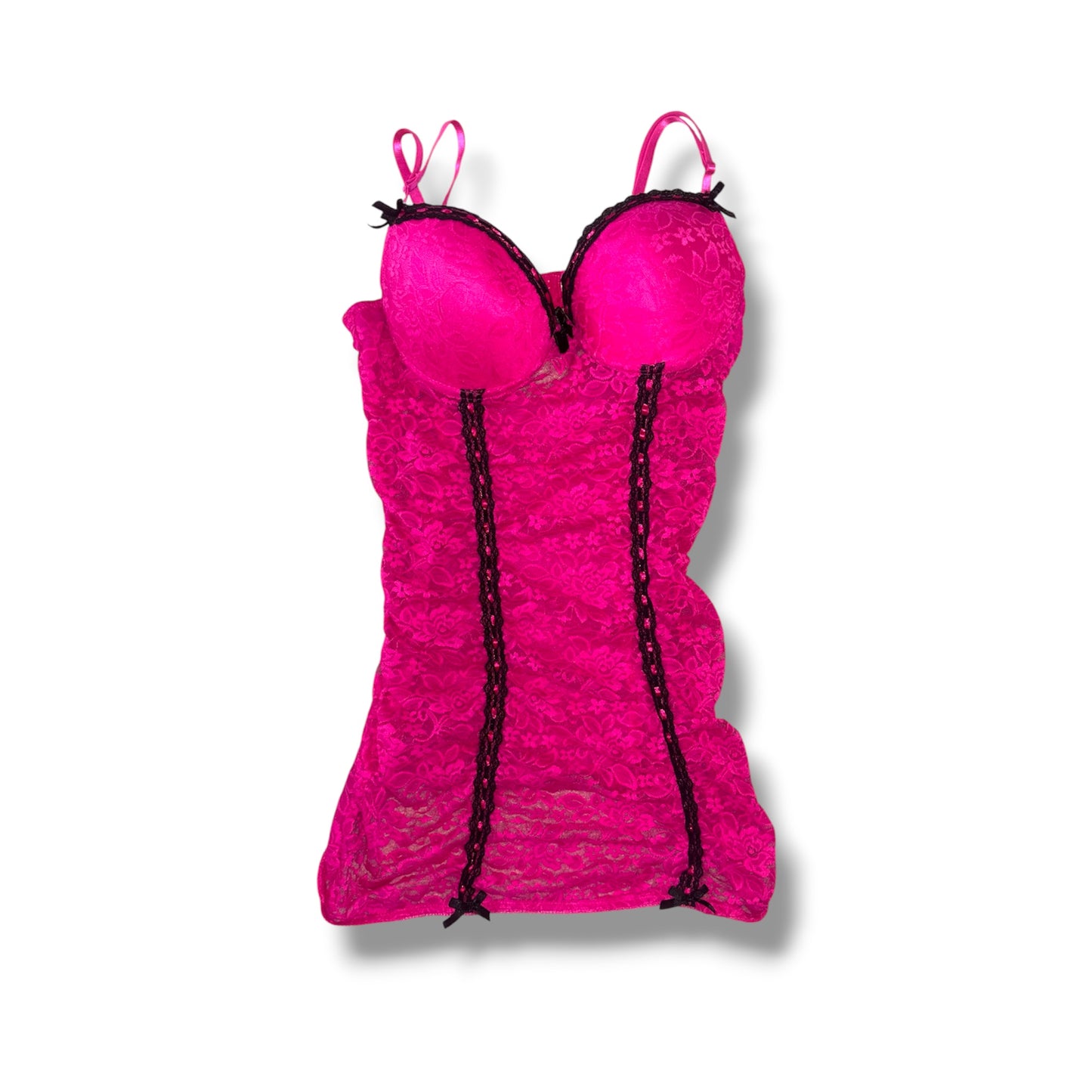 Hot Pink Lace Lingerie Mini Dress
