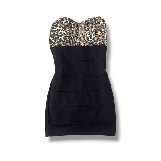TGS Black & Leopard Print Strapless Bandage Dress